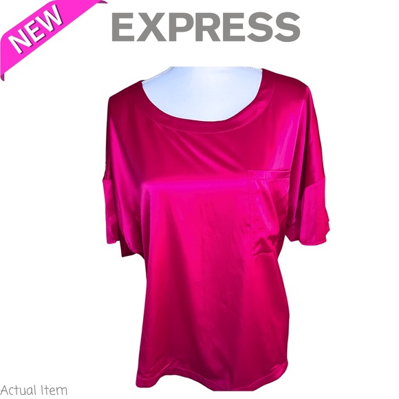 NEW Express Satin Pink Short Sleeve Top XL and Ruffle Shorts Large Set - Picture 4 of 8